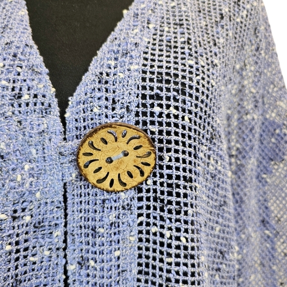 Lulu-B Purple Open Weave Cardigan Size Medium Oversized Wood Buttons Casual - Picture 7 of 12